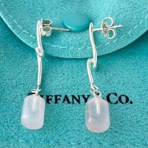 Authentic Tiffany & Co. 1837 Rose Quartz Stud Drop Dangle Earrings